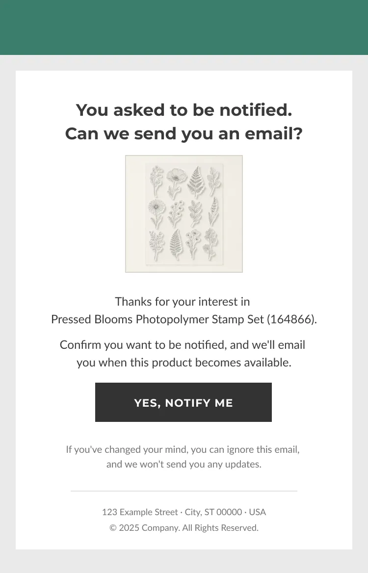 Confirmation email on a phone, carrying a single button that verifies the address.