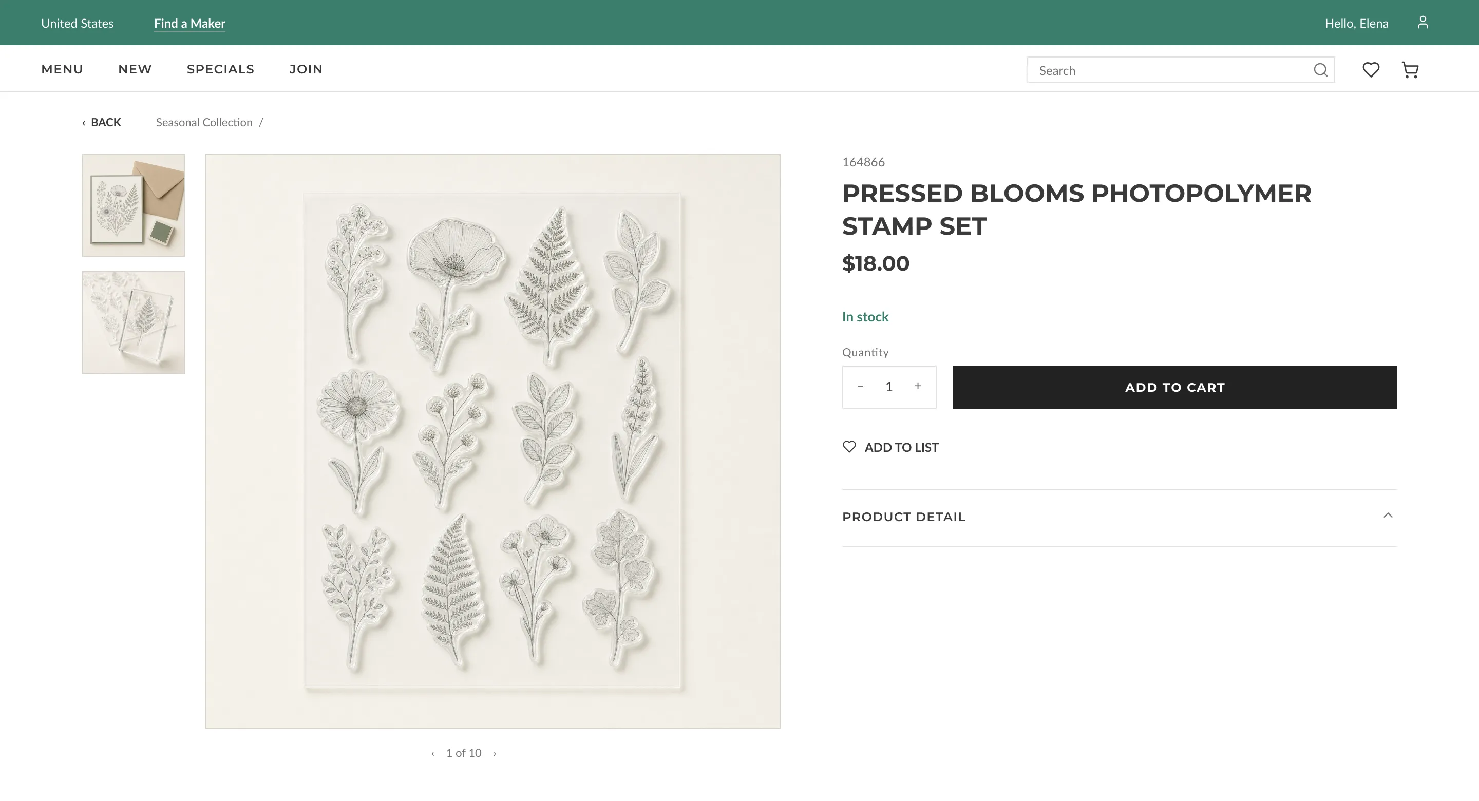 The product page with the notify panel replaced by a quantity stepper and an Add to Cart button.