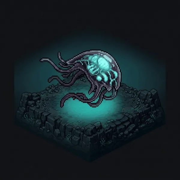 Looping animation of the drone organism drifting, organs pulsing.