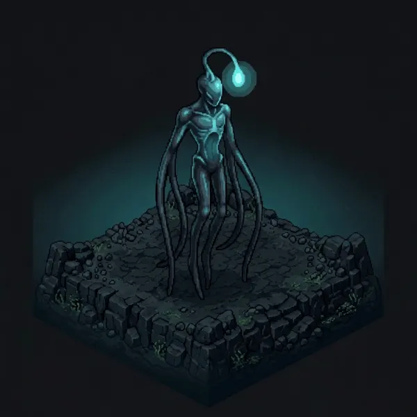 Looping animation of the four-armed stalker drifting, lure pulsing.