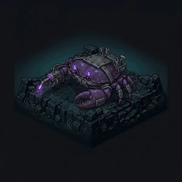 Looping animation of the harness crab welding, sparks flying.